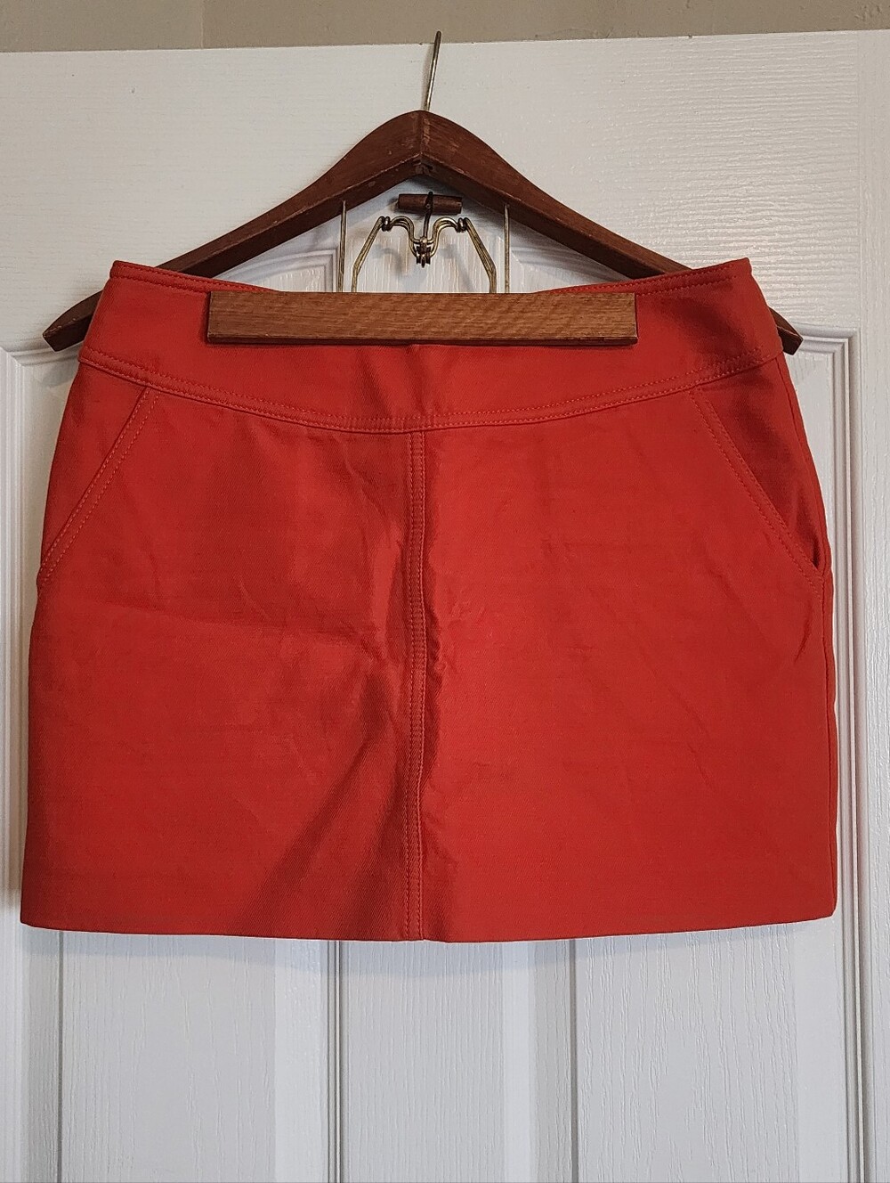 🌸COACH Burnt Orange Tailored Mini Skirt with Faux Pockets. Summer Y2K Sz 6 🍊